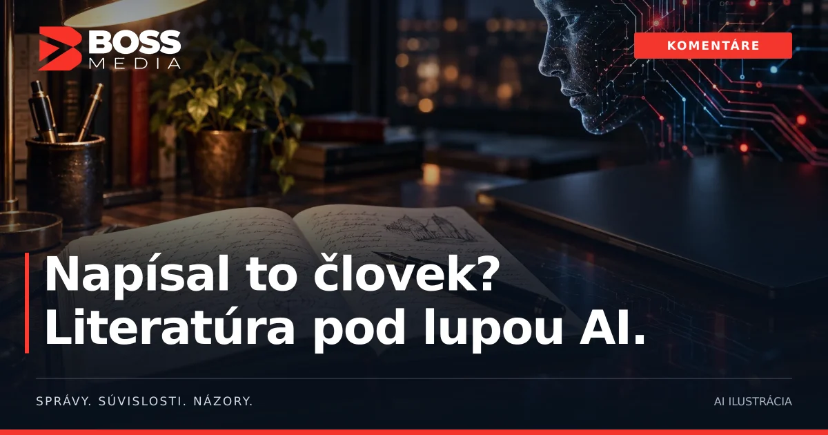 Napísal to človek?
Literatúra pod lupou AI. · AI ilustrácia · symbolická ilustrácia ľudského písania a AI, nie portrét autora